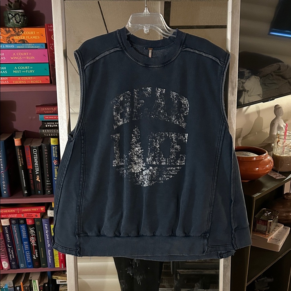 Free People Charcoal Graphic Sleeveless Top